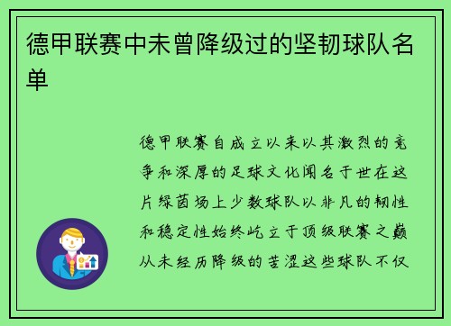 德甲联赛中未曾降级过的坚韧球队名单